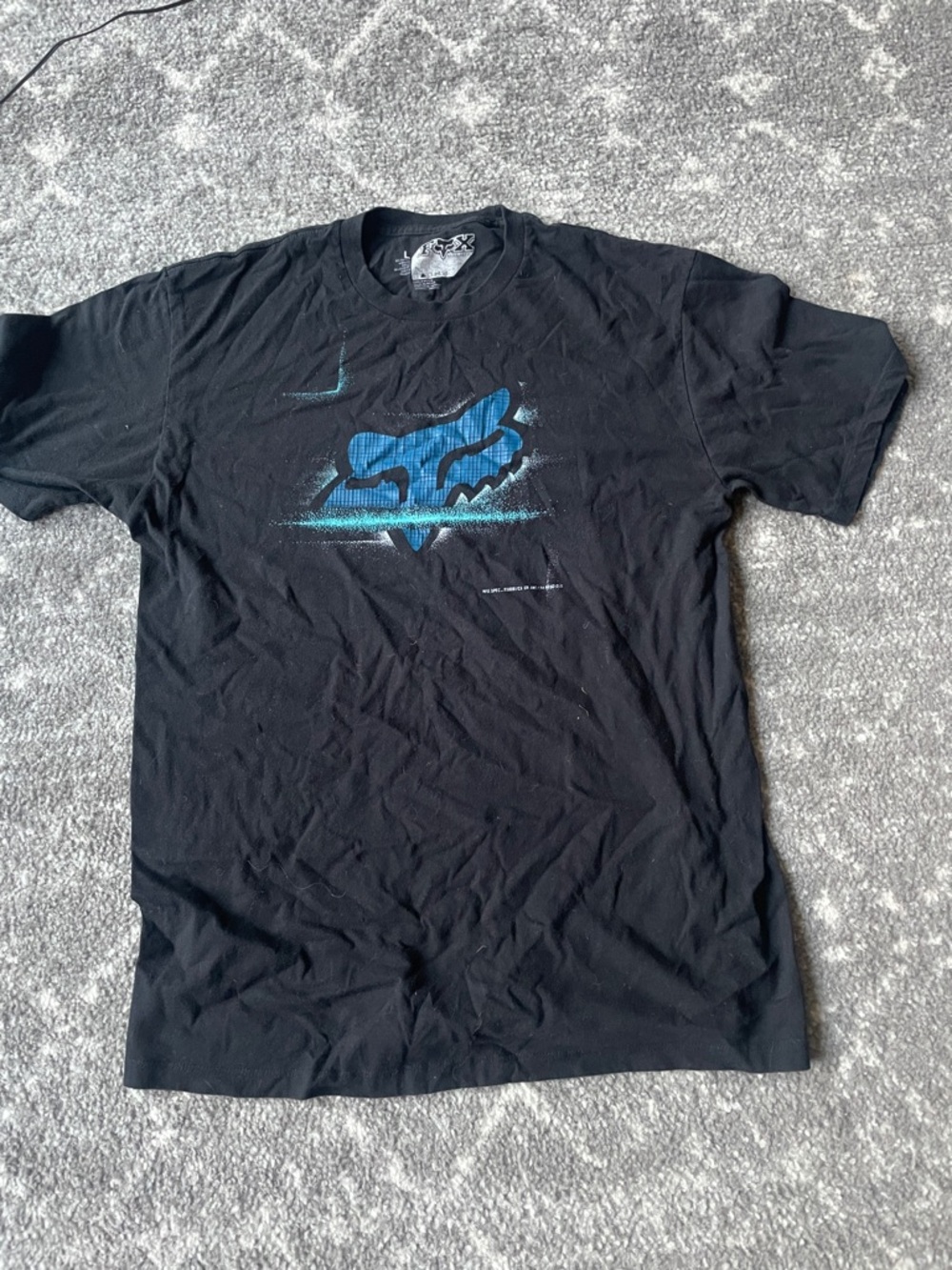 Fox Black Short Sleeve Tee with Blue Graphic Fox Head